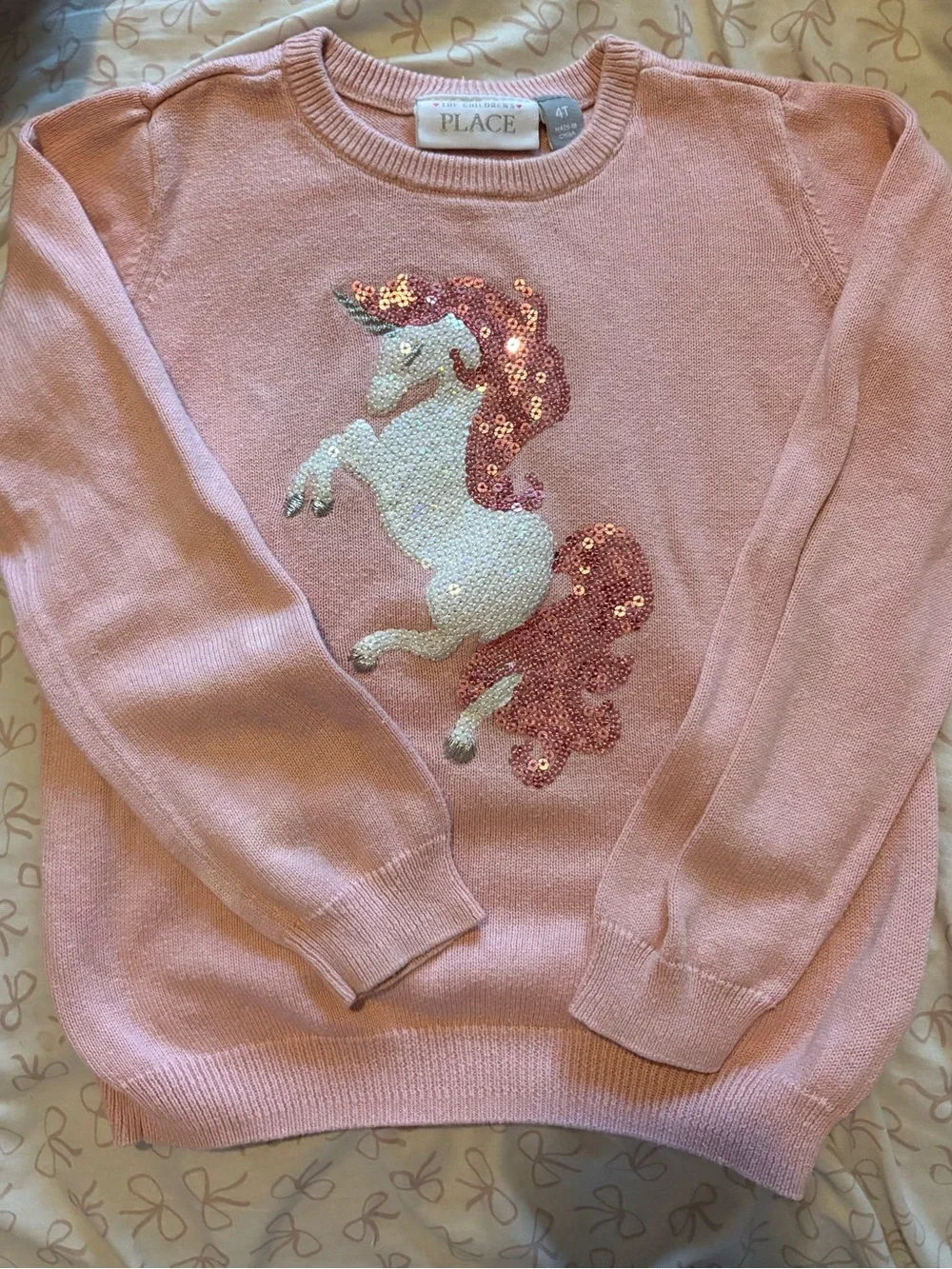 The Children's Place Pink Sequin Unicorn Crewneck Sweater